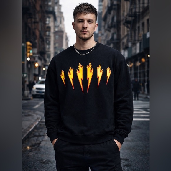 Black Neil Barrett crewneck featuring striking yellow lightning bolt graphic L - Picture 2 of 12